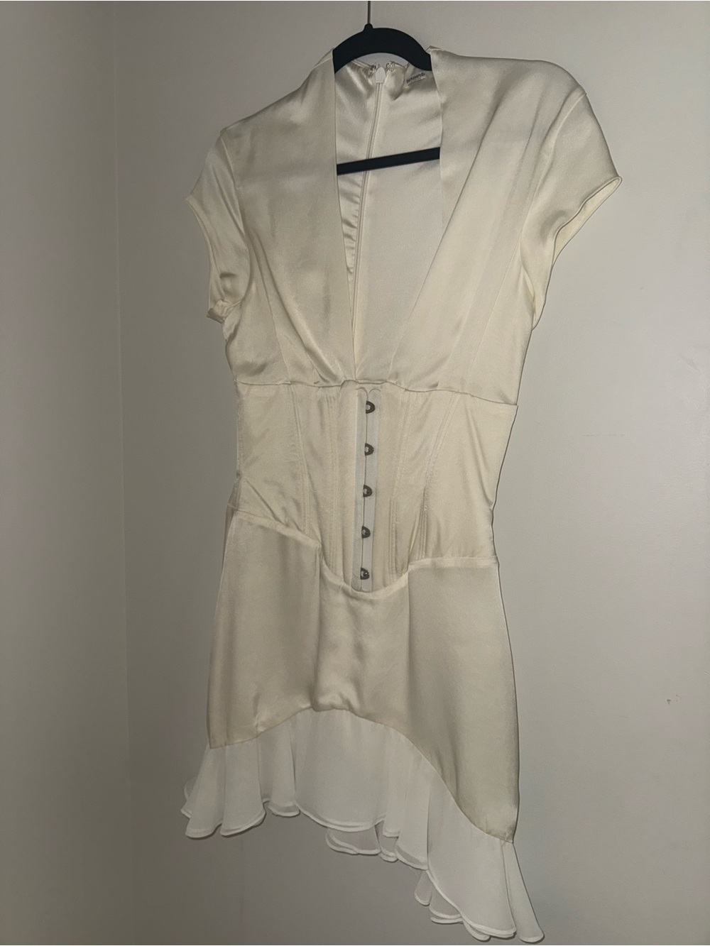 HouseofCB Cream V-Neck Button-Front Women's Dress